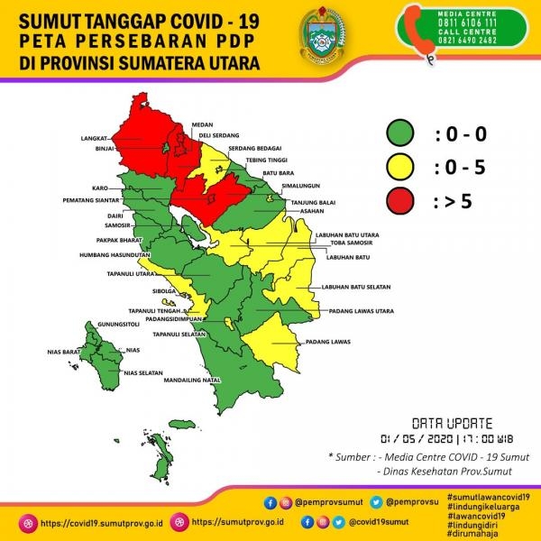 Peta Persebaran PDP di Provinsi Sumatera Utara 1 Mei 2020 